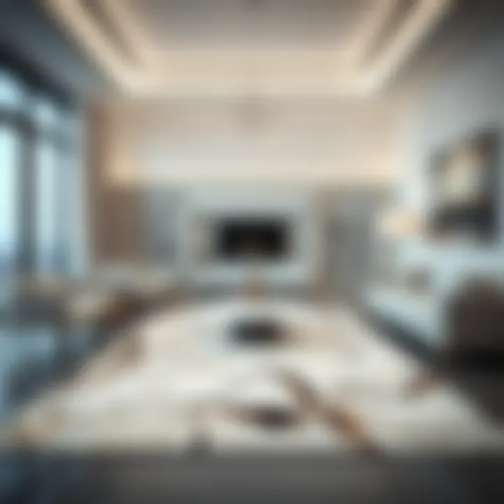 Stunning marble pattern rug in a chic living room setting