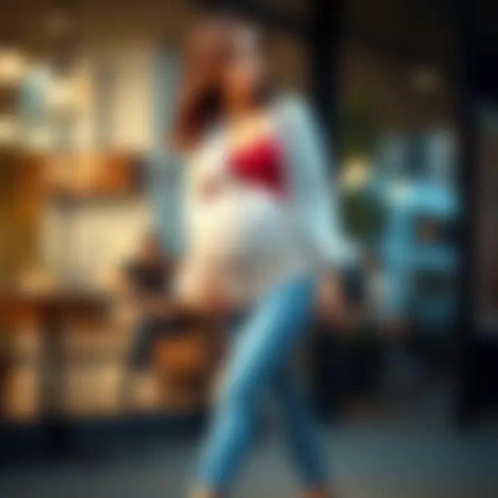 A fashionable outfit featuring maternity jeans and complementary top