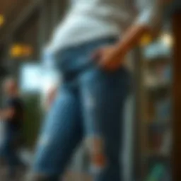 A stylish pair of maternity jeans showcasing adjustable waistband feature