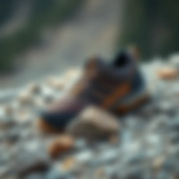 Durable hiking shoes displayed on rocky terrain