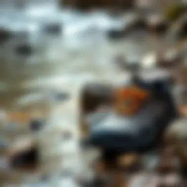 Waterproof shoes next to a stream