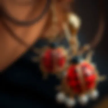 Intricate Design of Miraculous Ladybug Earrings Close-up of intricate design details of Miraculous Ladybug earrings