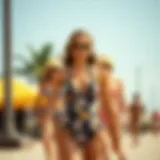 Vintage mod swimwear design showcasing bold patterns