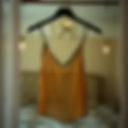 Elegant see-through camisole draped on a vintage hanger