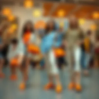 A fashionable setting featuring orange mules styled with various outfits