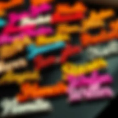 Vibrant Collection of Name Barrettes An array of colorful personalized name barrettes displayed elegantly