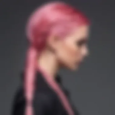 A variety of braiding techniques using pink pre-stretched hair