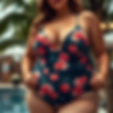 Elegant plus-size swimsuit design with floral patterns