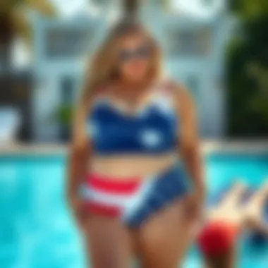 Stylish plus-size swimsuit featuring patriotic colors