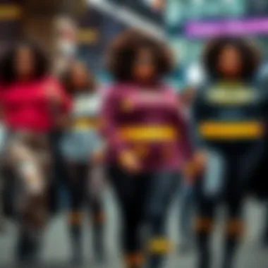 Celebrating Diversity in Fashion Group of diverse individuals wearing plus size Batman leggings, promoting body positivity