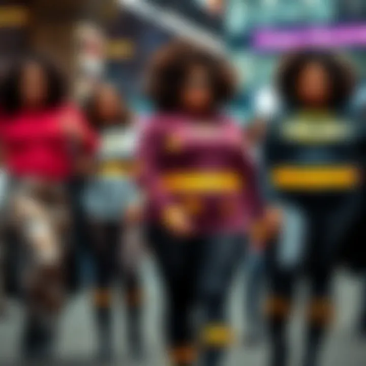 Celebrating Diversity in Fashion Group of diverse individuals wearing plus size Batman leggings, promoting body positivity