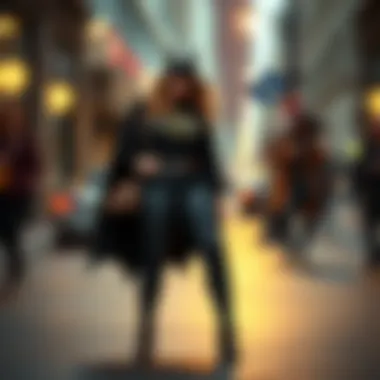 Chic Outfit with Batman Leggings Fashionable outfit featuring plus size Batman leggings, paired with stylish accessories