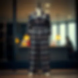 A stylish pair of plus size plaid pants showcased on a mannequin, highlighting their elegant design.