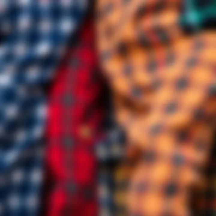 Diversity of Plaid Patterns in Plus Size Fashion A close-up view of various plaid patterns and colors, showcasing the diversity available in plus size plaid pants.