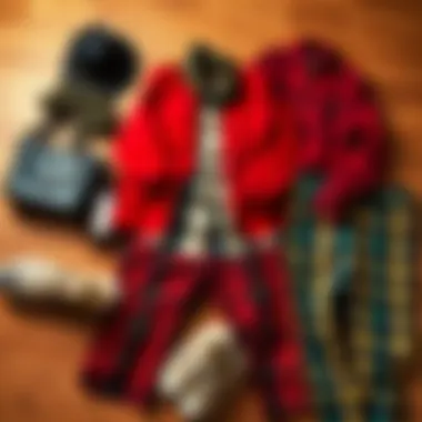 Styled Outfit Featuring Plus Size Plaid Pants An outfit flat lay featuring plus size plaid pants styled with on-trend accessories and complementary tops.