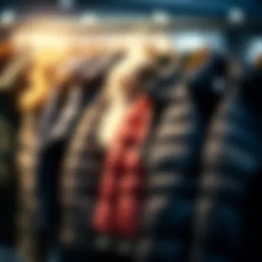 Diverse styles of plus size winter vests displayed on hangers