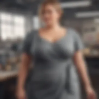 Elegant plus size workwear dress in a professional setting