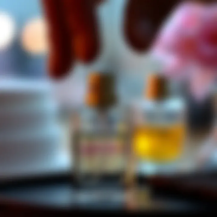 Close-up of a refillable perfume being filled