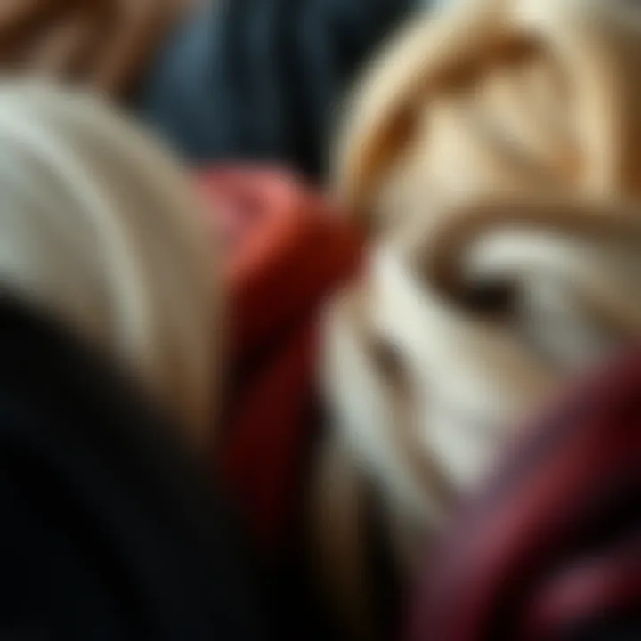 A close-up view of different wig materials showcasing their textures and colors