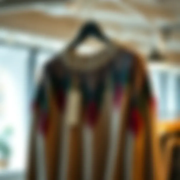 Fashionable Ripped Knitted Sweater Display Stylish ripped knitted sweater draped elegantly on a hanger