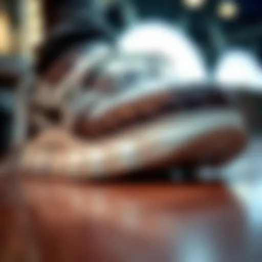 Close-up of a thick-soled sneaker showcasing intricate design patterns