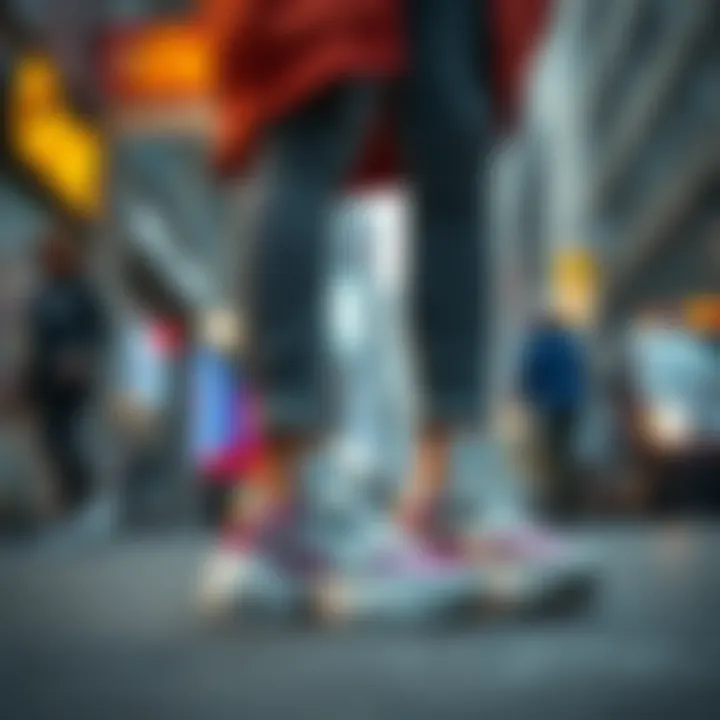 Urban Fashion with Thick-Soled Sneakers A stylish individual wearing thick-soled sneakers in an urban setting