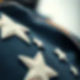 A close-up view of star patches on denim fabric