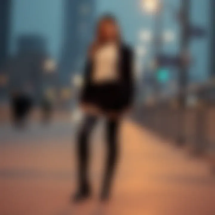 Chic Styling with Thigh-High Boots An elegant outfit styled with stretchy thigh-high boots, exemplifying a chic look for a night out.