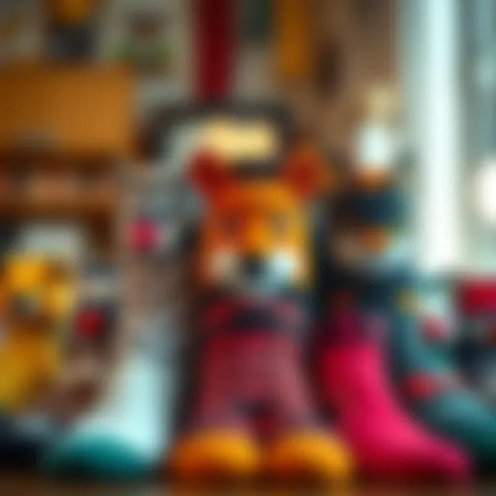 Diverse Collection of Animal Face Socks A group of socks featuring various animal faces, highlighting diversity in design