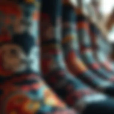 Intricate Artistic Designs on Socks A close-up of intricate animal face designs on socks showcasing artistry