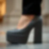 Detail of Minimalist Platform Chunky Pump A close-up detail of a minimalist platform chunky pump showcasing its sleek design and texture.