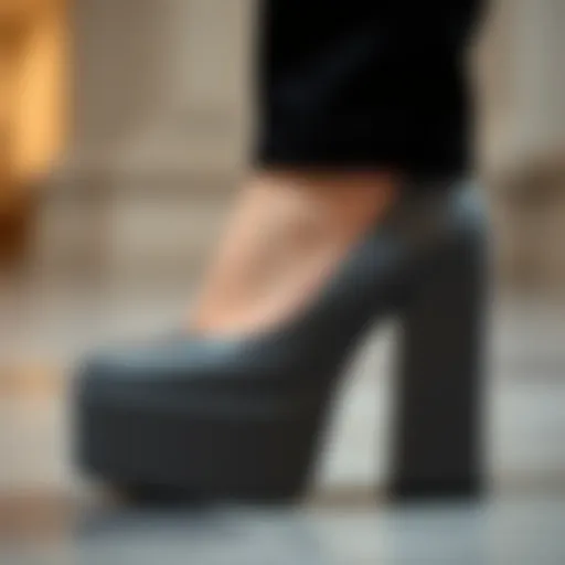 Detail of Minimalist Platform Chunky Pump A close-up detail of a minimalist platform chunky pump showcasing its sleek design and texture.