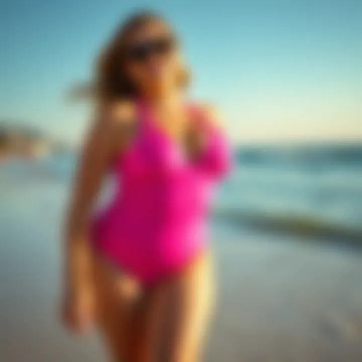 Vibrant Hot Pink Swimsuit on a Beach Vibrant hot pink swimsuit on a beach