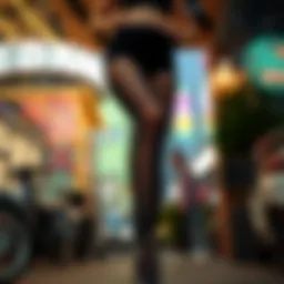 Elegant sheer leggings displayed in a chic urban setting