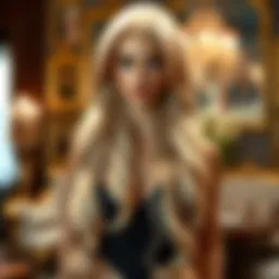 Elegant display of a long blonde wig against a luxurious backdrop