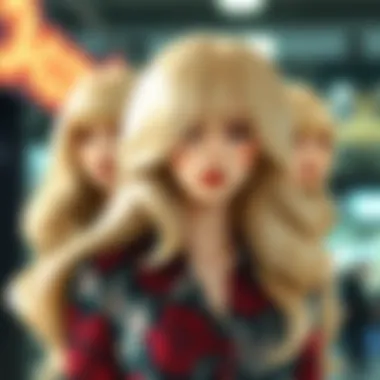 Illustration depicting the versatility of the 40-inch blonde wig in different styles