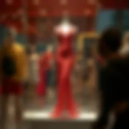 Elegant red see-through dress showcased on a mannequin