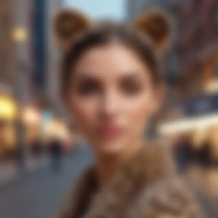 Stylish leopard headband ears showcased in a vibrant urban setting