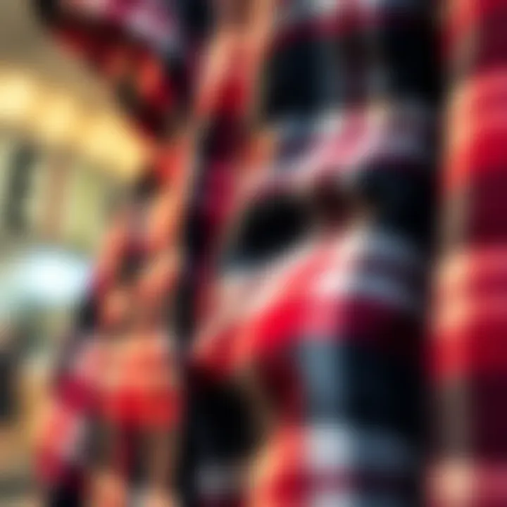 Detailed Look at Fabric Texture and Patterns Close-up of fabric texture and patterns of a plaid jumpsuit