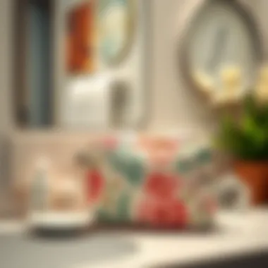 Fashionable toiletry bag on a bathroom counter with decorative elements