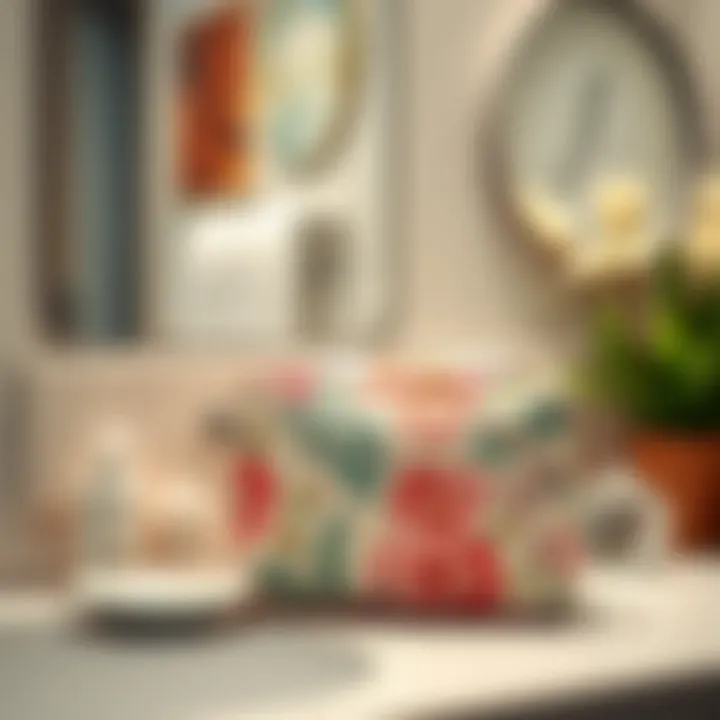 Fashionable toiletry bag on a bathroom counter with decorative elements