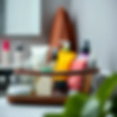 Organized toiletry bag displaying various cosmetics and skincare products