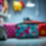 A vibrant collection of unique toiletry bags showcasing diverse designs