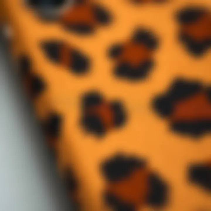 Close-up of materials used in cheetah print phone case for durability.