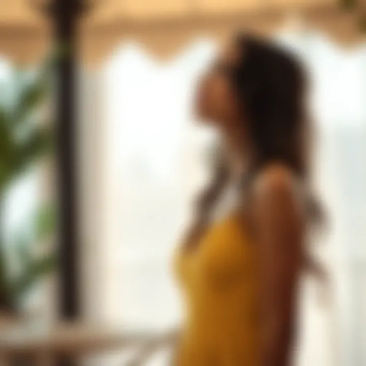 Cowl neck dress in a chic outdoor setting