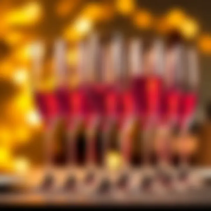 Pink Flutes Prepared for a Celebration Group of pink acrylic champagne flutes ready for a celebration