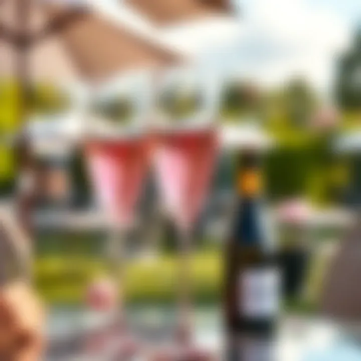 Outdoor Elegance with Pink Acrylic Flutes Stylish pink acrylic champagne flutes in an outdoor setting