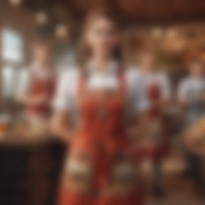 A festive gathering at Oktoberfest with participants wearing various apron styles