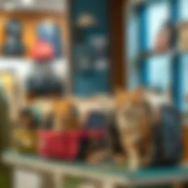 Trendy cat carriers on display in a boutique