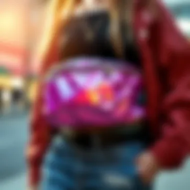 Fashion-forward individual accessorizing with an iridescent fanny pack